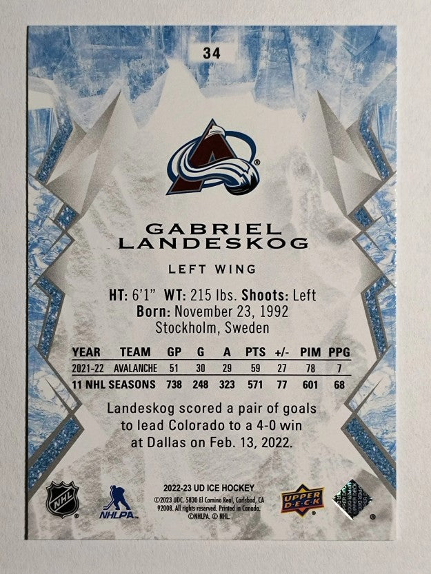 2022-23 Upper Deck Ice #34 Gabriel Landeskog