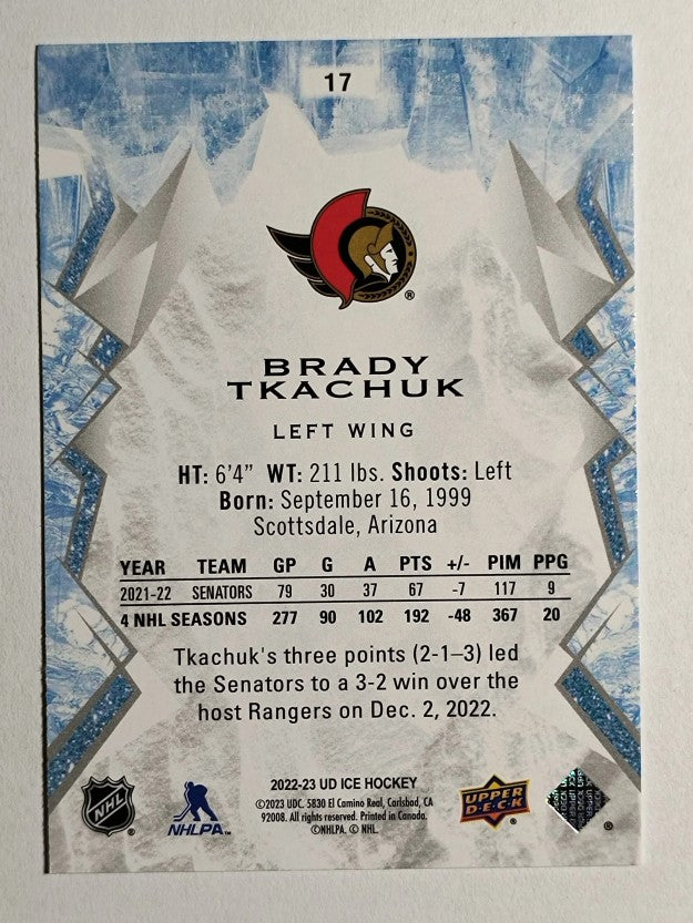 2022-23 Upper Deck Ice #17 Brady Tkachuk