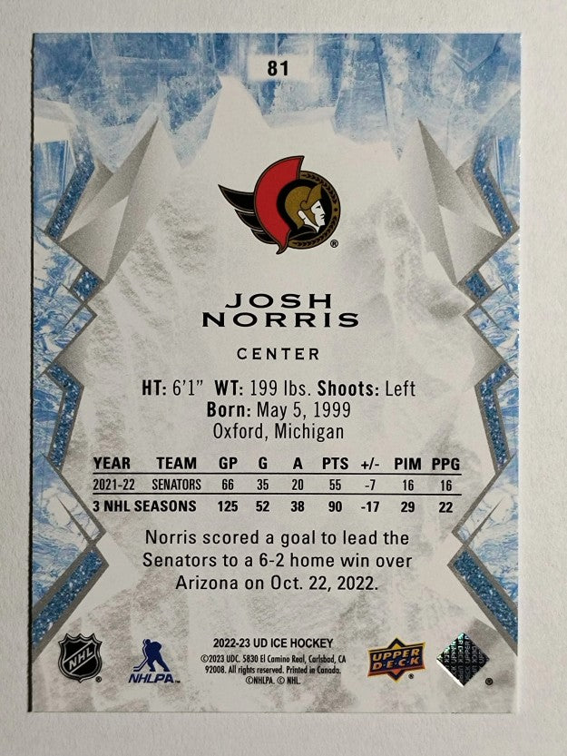 2022-23 Upper Deck Ice #81 Josh Norris