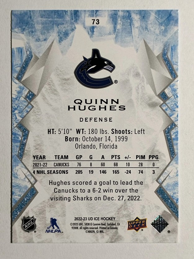 2022-23 Upper Deck Ice #73 Quinn Hughes