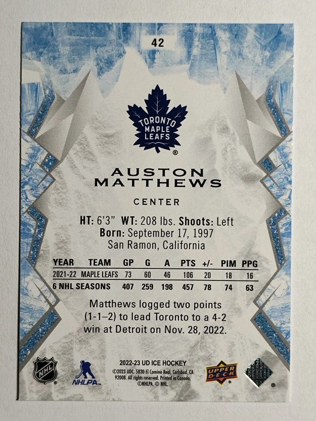2022-23 Upper Deck Ice #42 Auston Matthews