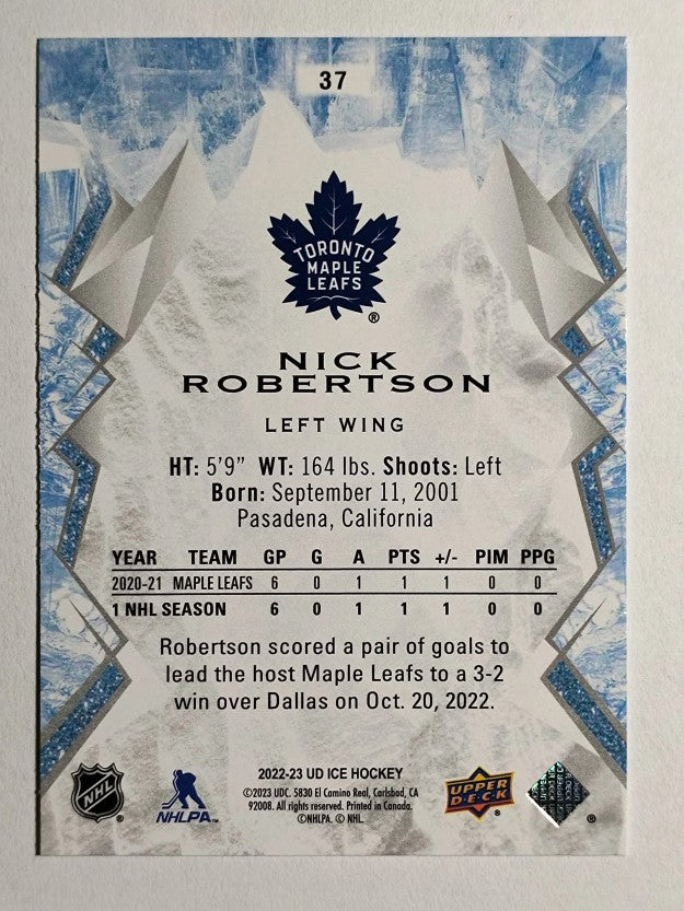 2022-23 Upper Deck Ice #37 Nick Robertson