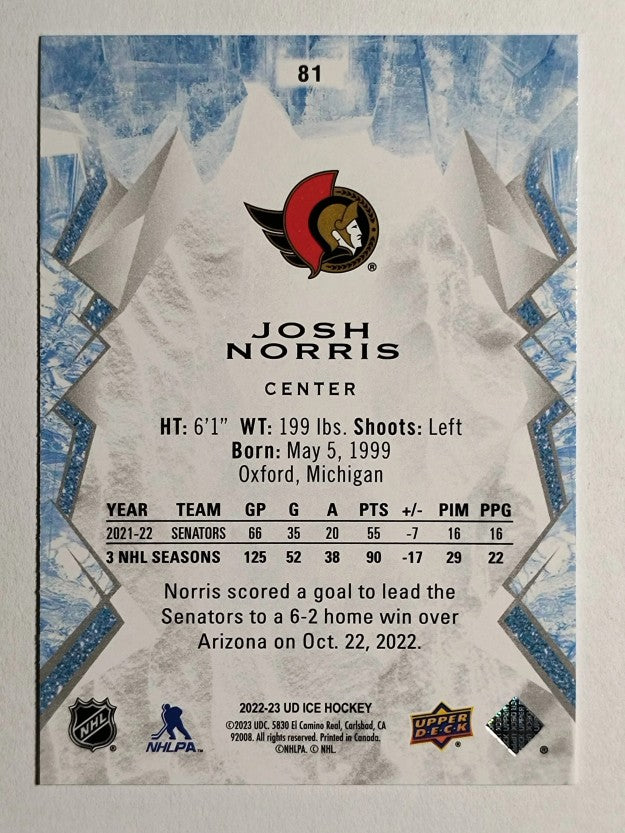 2022-23 Upper Deck Ice #81 Josh Norris