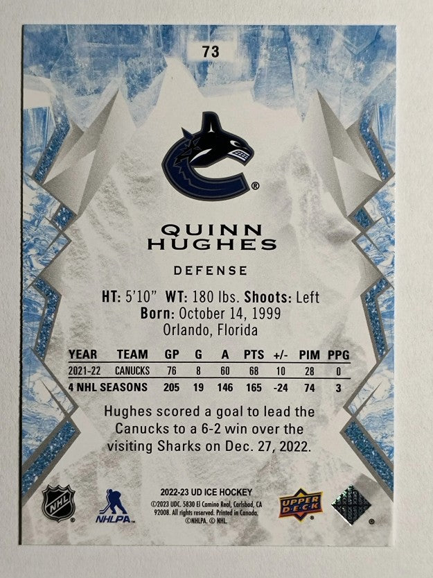 2022-23 Upper Deck Ice #73 Quinn Hughes