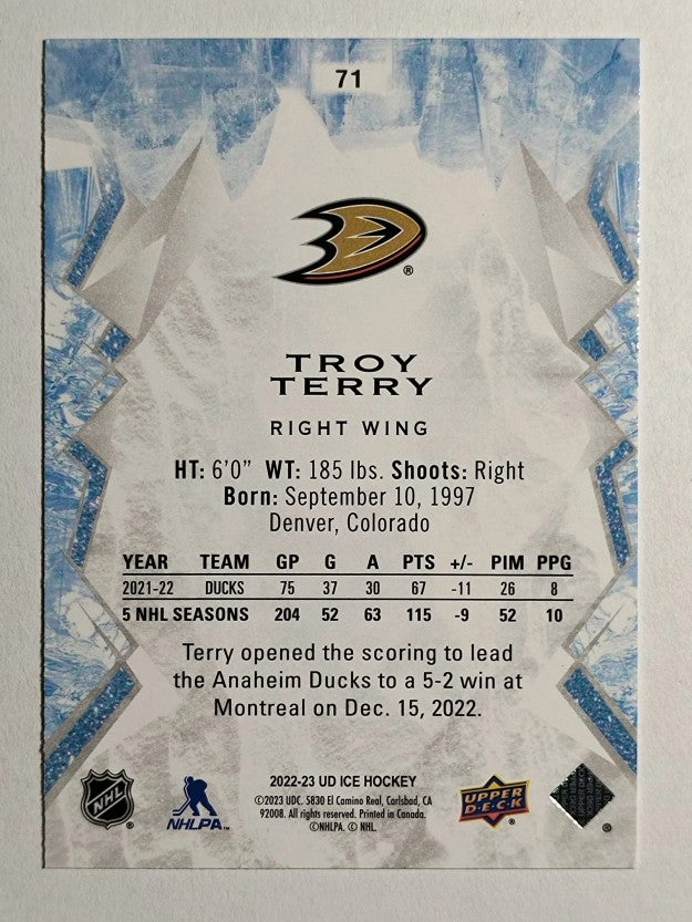 2022-23 Upper Deck Ice Purple #71 Troy Terry