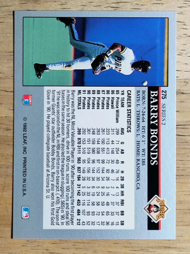 1992 Leaf #275 Barry Bonds