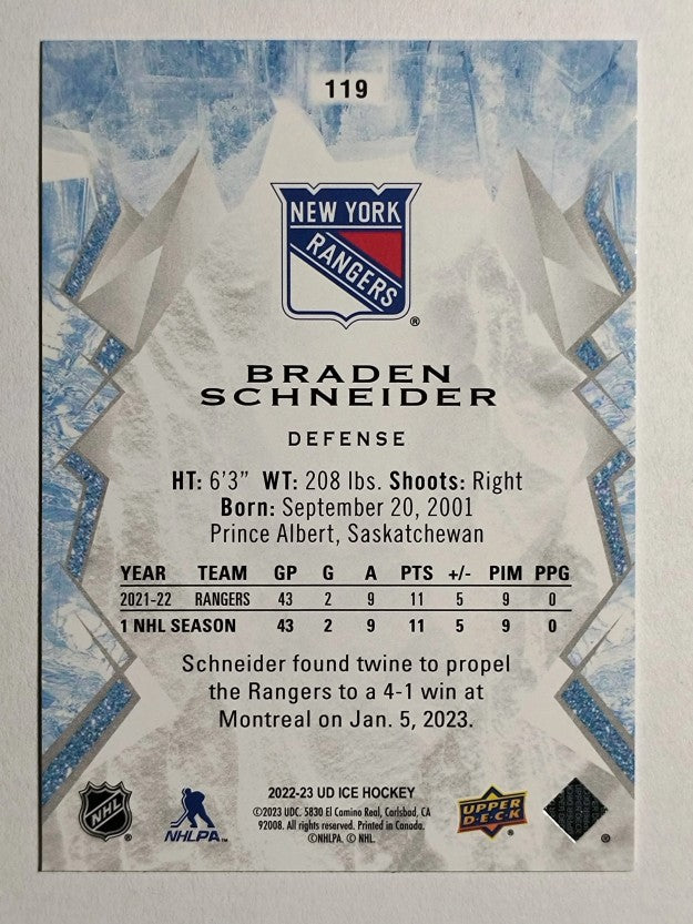 2022-23 Upper Deck Ice Orange #119 Braden Schneider RC