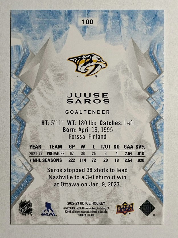 2022-23 Upper Deck Ice Green #100 Juuse Saros
