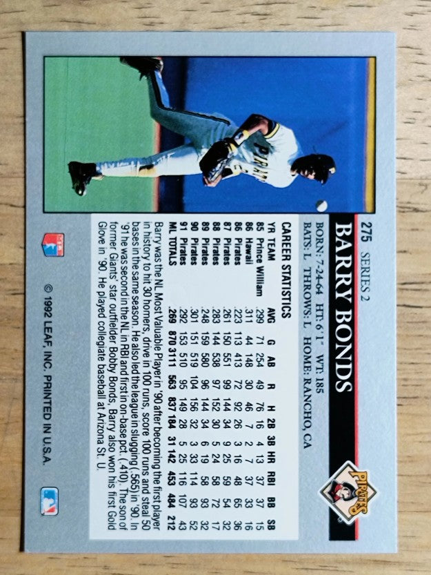 1992 Leaf #275 Barry Bonds