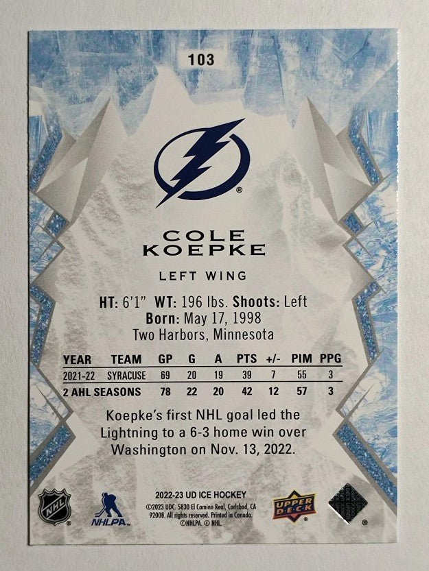 2022-23 Upper Deck Ice Green #103 Cole Koepke RC