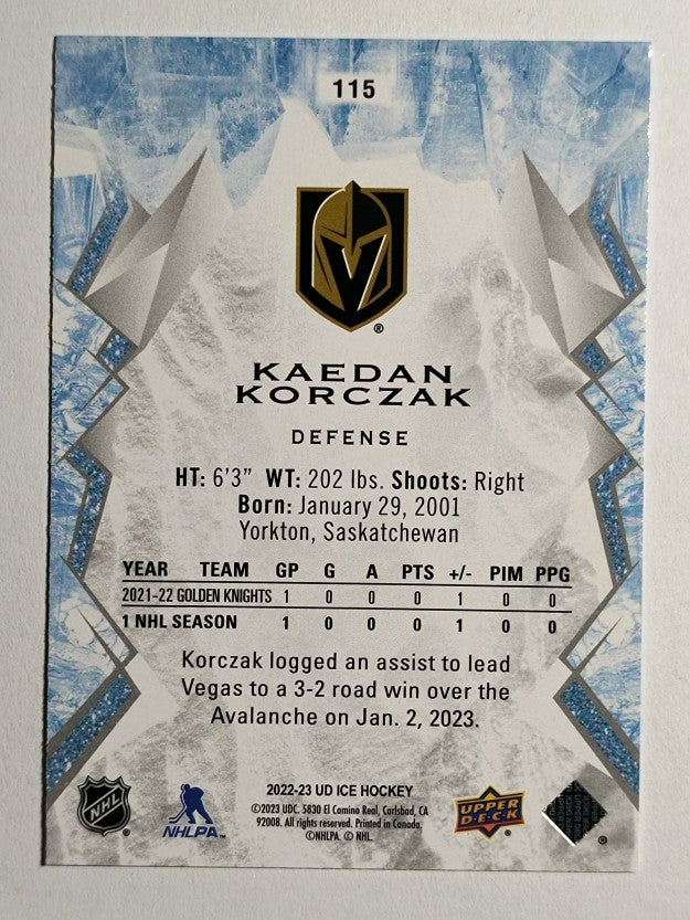2022-23 Upper Deck Ice #115 Kaedan Korczak RC