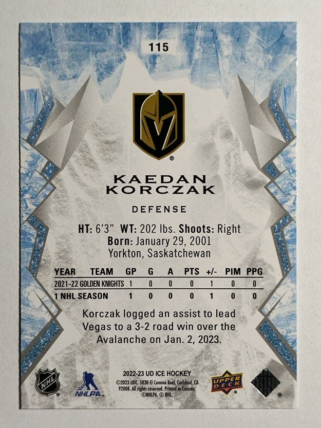 2022-23 Upper Deck Ice #115 Kaedan Korczak RC