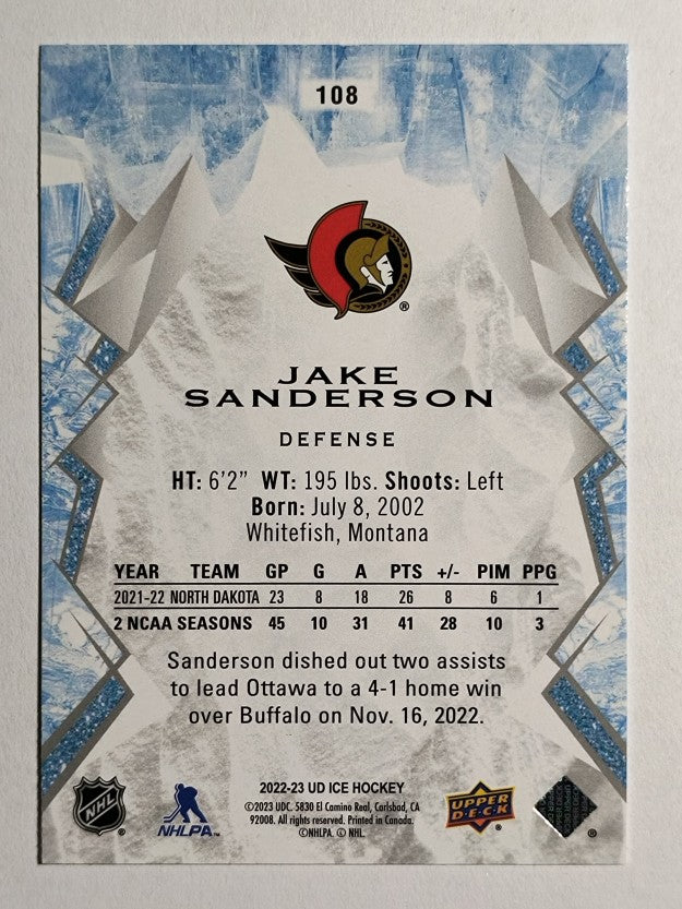 2022-23 Upper Deck Ice #108 Jake Sanderson RC