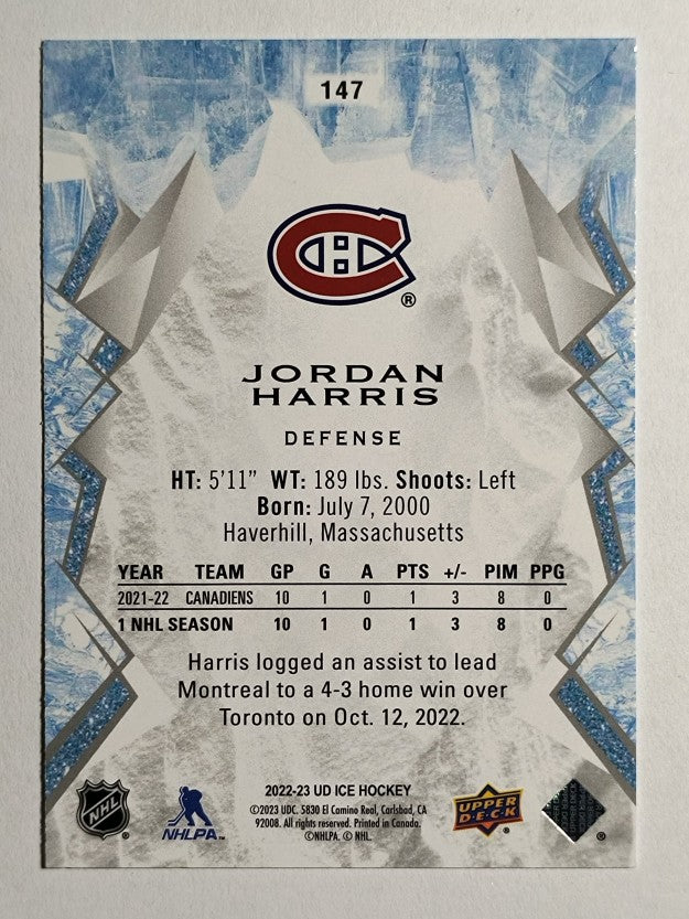 2022-23 Upper Deck Ice #147 Jordan Harris RC