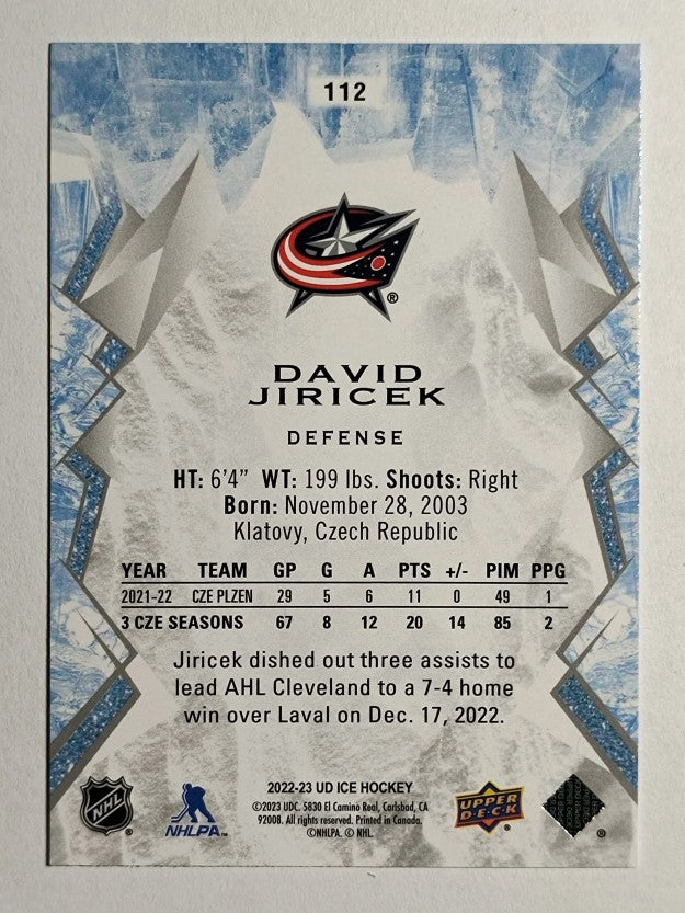 2022-23 Upper Deck Ice #112 David Jiricek RC