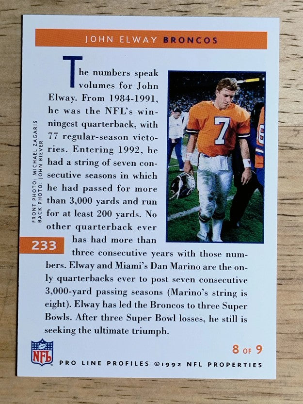 1992 Pro Line Profiles #233 John Elway