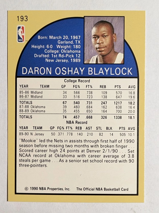 1990-91 Hoops #193 Mookie Blaylock RC