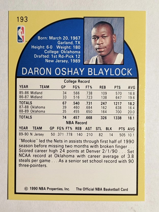 1990-91 Hoops #193 Mookie Blaylock RC
