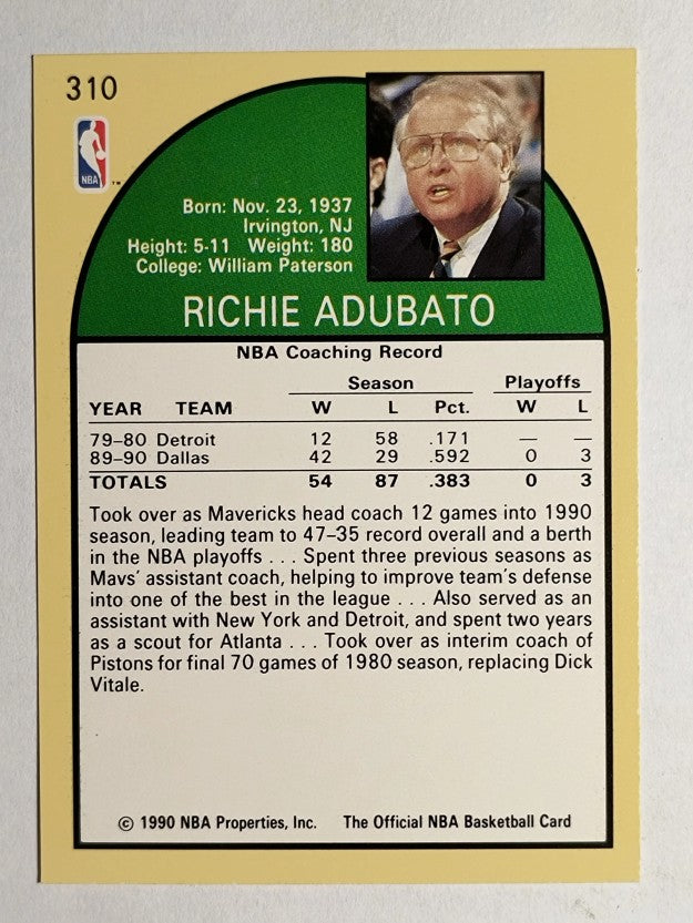 1990-91 Hoops #310 Richie Adubato CO