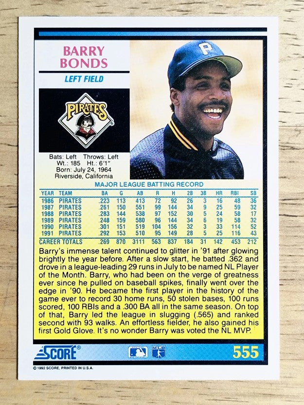 1992 Score #555 Barry Bonds