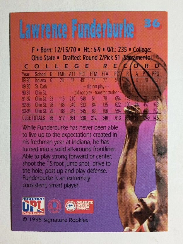 1995 Signature Rookies Kromax #36 Lawrence Funderburke