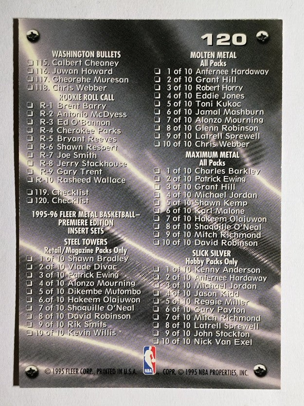 1995-96 Metal #120 Checklist