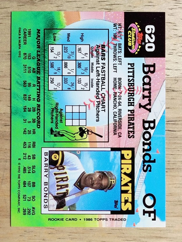 1992 Stadium Club #620 Barry Bonds