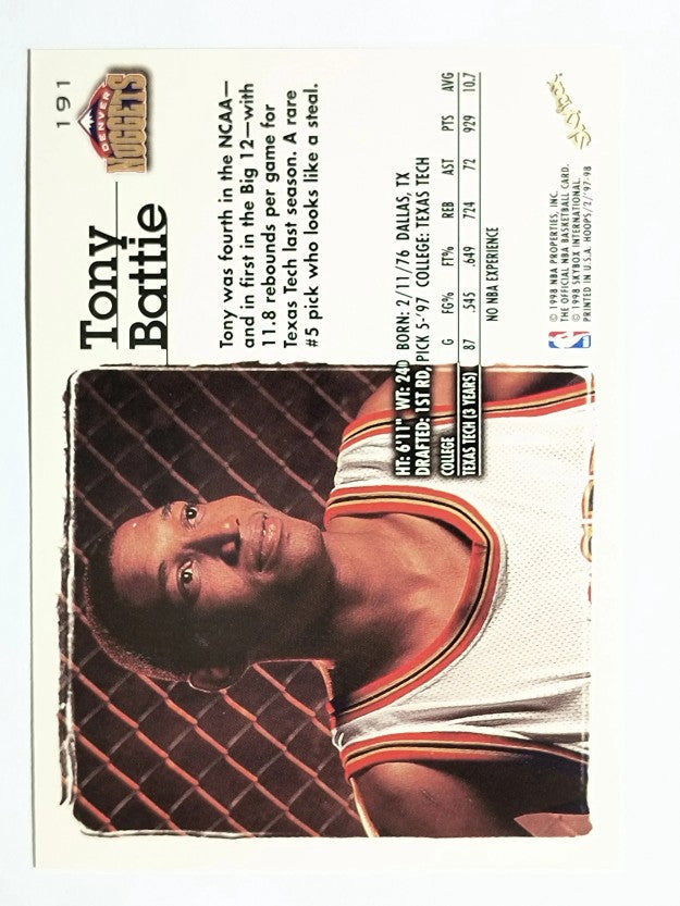 1997-98 Hoops #191 Tony Battie RC