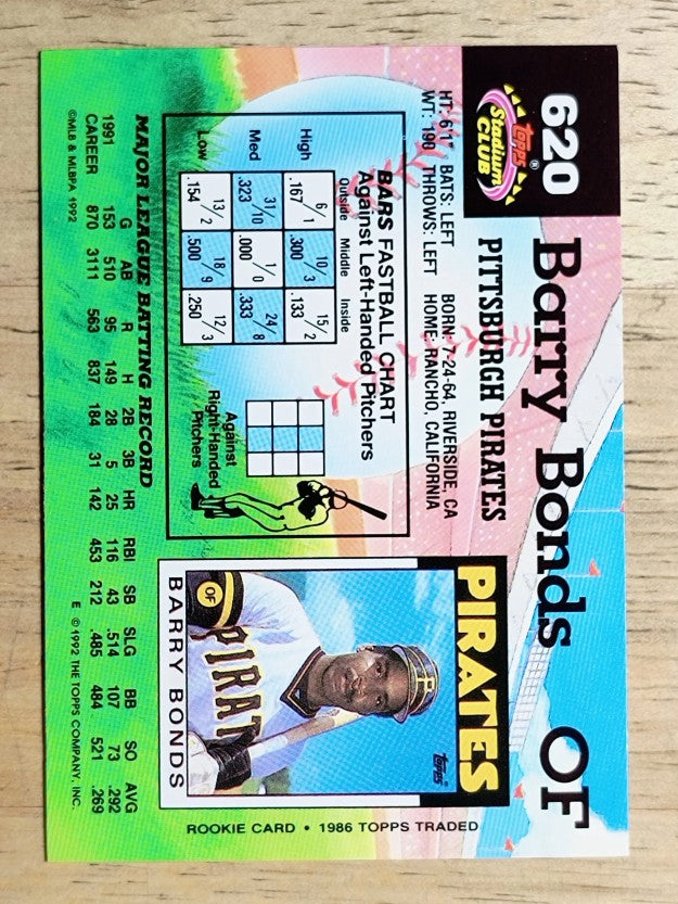 1992 Stadium Club #620 Barry Bonds