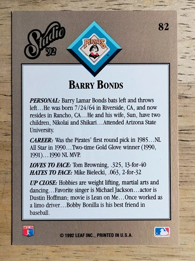 1992 Studio #82 Barry Bonds