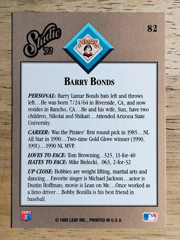 1992 Studio #82 Barry Bonds