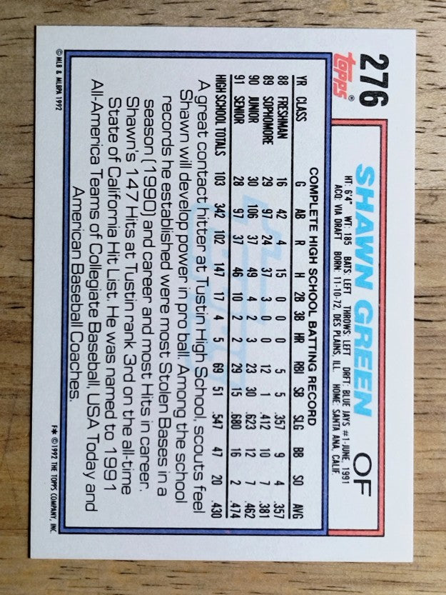 1992 Topps #276 Shawn Green RC