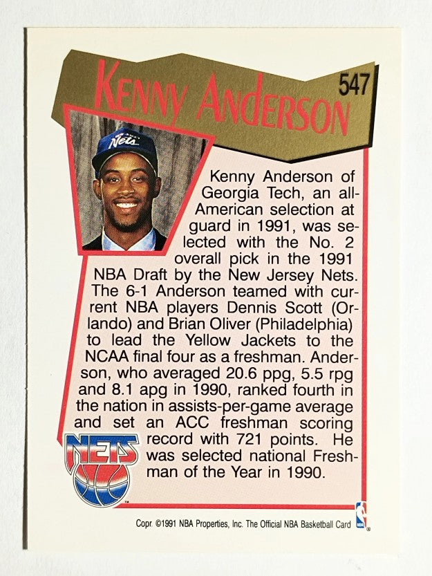 1991-92 Hoops #547 Kenny Anderson RC
