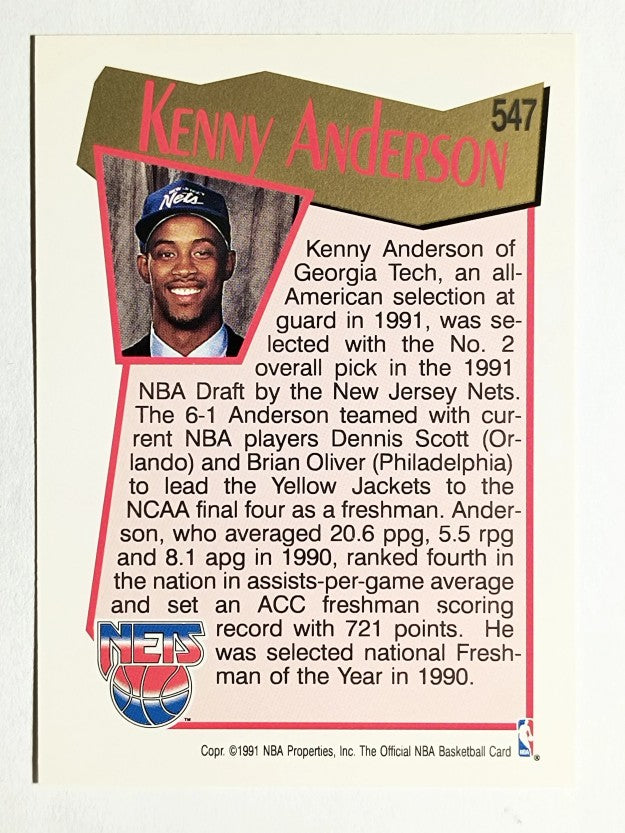 1991-92 Hoops #547 Kenny Anderson RC