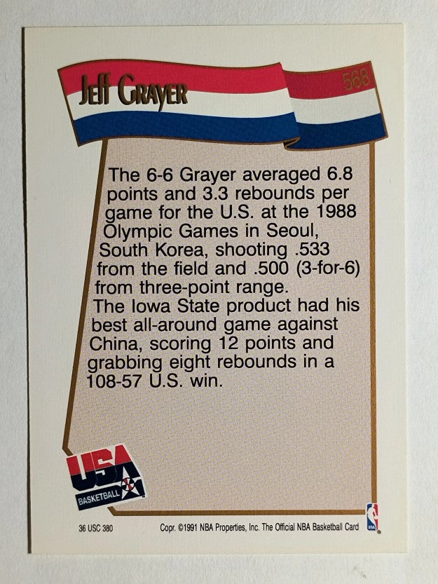1991-92 Hoops #568 Jeff Grayer USA