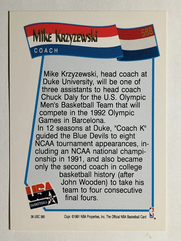 1991-92 Hoops #588 Mike Krzyzewski CO USA RC (EX)
