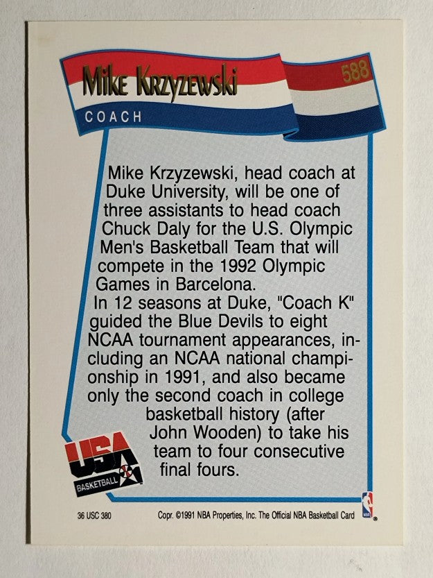 1991-92 Hoops #588 Mike Krzyzewski CO USA RC (EX)