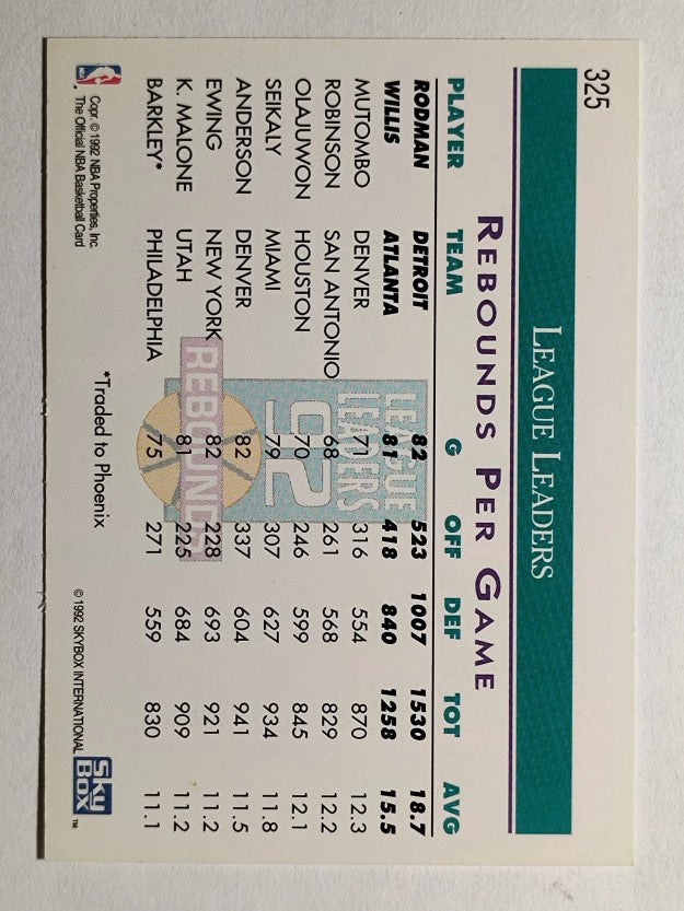 1992-93 Hoops #325 Rebounds League/Leaders/Dennis Rodman/Kevin Willis (NM)