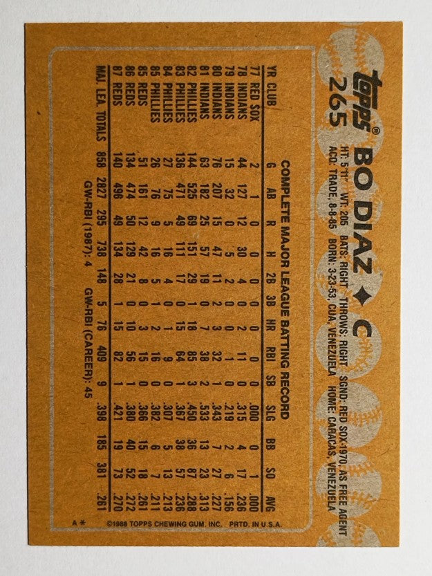 1988 Topps #265 Bo Diaz
