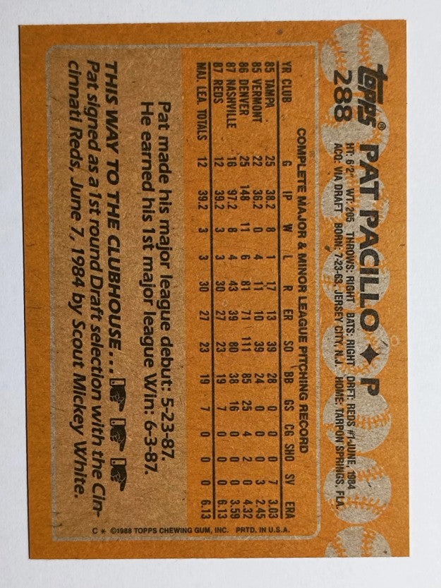 1988 Topps #288 Pat Pacillo