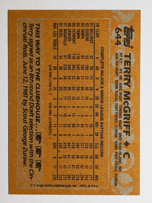 1988 Topps #644 Terry McGriff