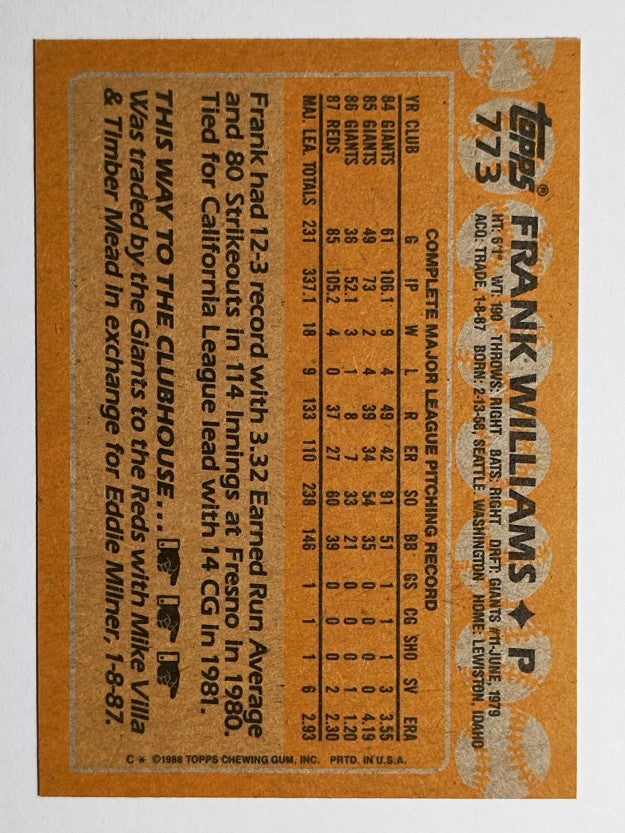 1988 Topps #773 Frank Williams