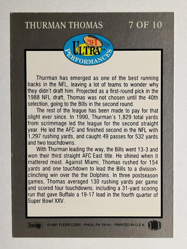 1991 Ultra Performances #7 Thurman Thomas