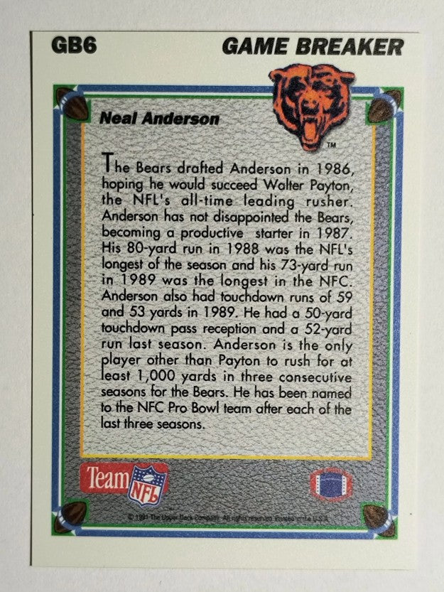 1991 Upper Deck Game Breaker Holograms #GB6 Neal Anderson