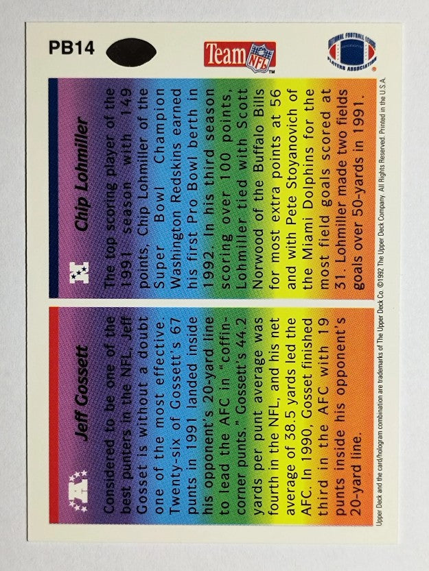 1992 Upper Deck Pro Bowl #PB14 Jeff Gossett/Chip Lohmiller