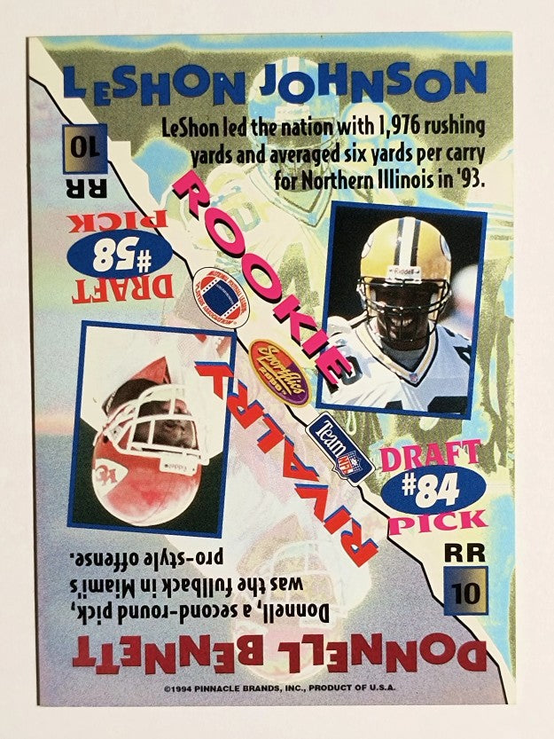 1994 Sportflics Rookie Rivalry #RR10 LeShon Johnson/Donnell Bennett