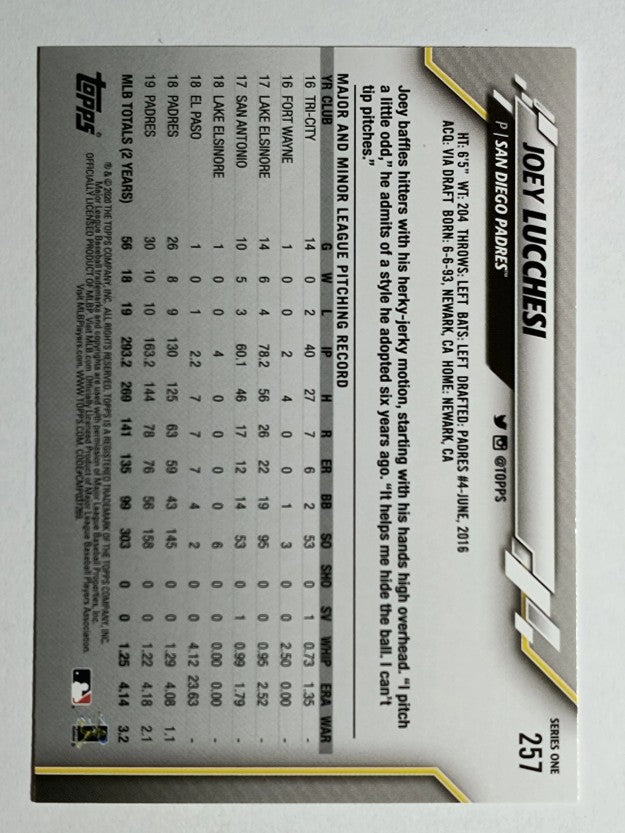 2020 Topps #257 Joey Lucchesi