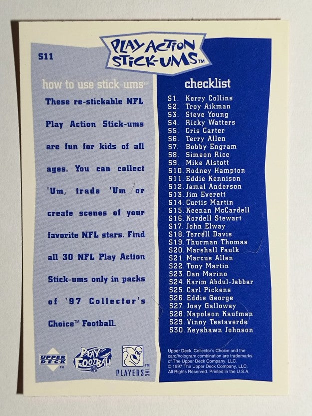 1997 Collector's Choice Stick-Ums #S11 Eddie Kennison