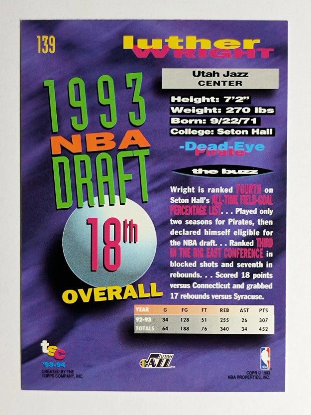 1993-94 Stadium Club #139 Luther Wright RC
