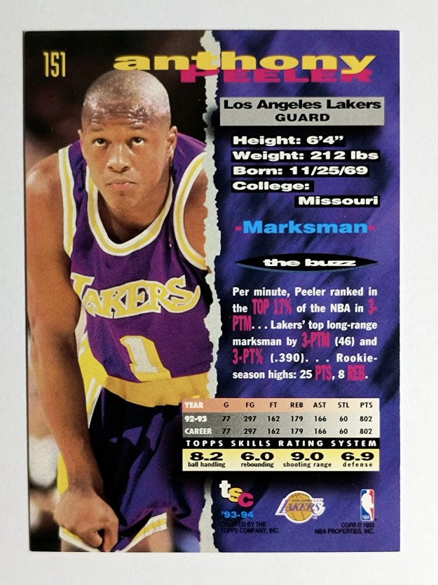 1993-94 Stadium Club #151 Anthony Peeler
